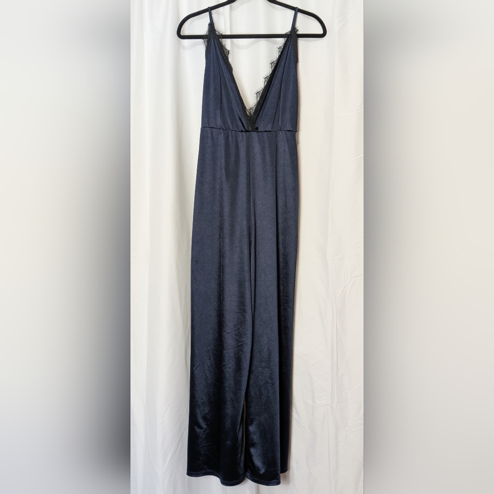 Leith Navy Slip Wide Leg Jumpsuit Size Small
